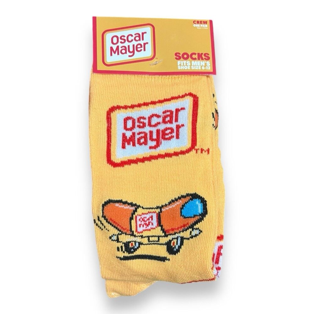 Oscar Mayer Novelty Yellow Hotdog Car Crew Socks Men’s Size 6-12